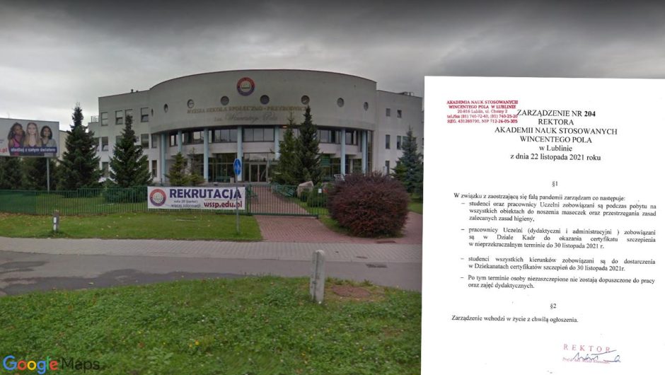 Coronavirus in Poland, Lublin.  Academy of Applied Sciences.  Unvaccinated staff and students will not enter the campus.  University President’s decision